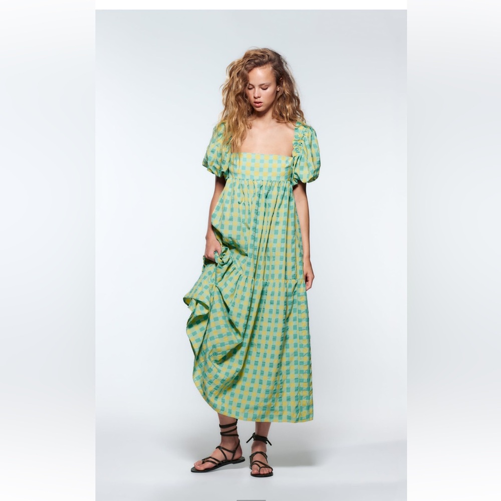Zara Green and Yellow Checkered Dress